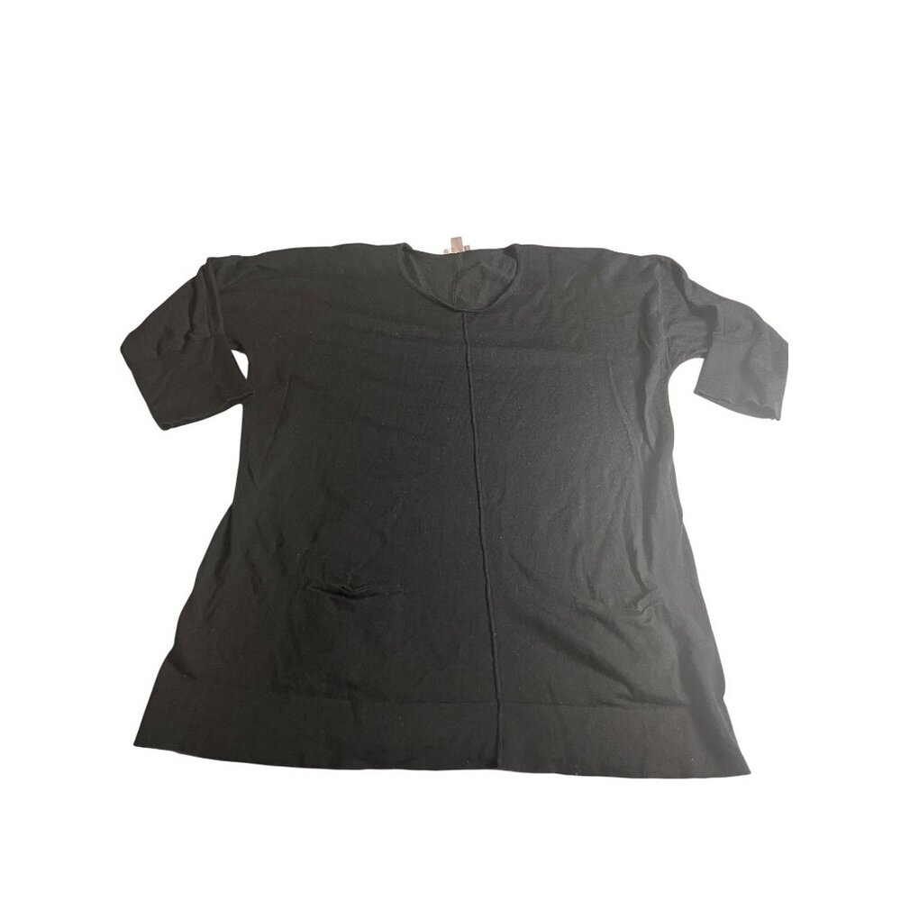 J. Jill Merino Wool Black Sweater With Pockets 1/2  Sleeve Crew Neck Women’s M